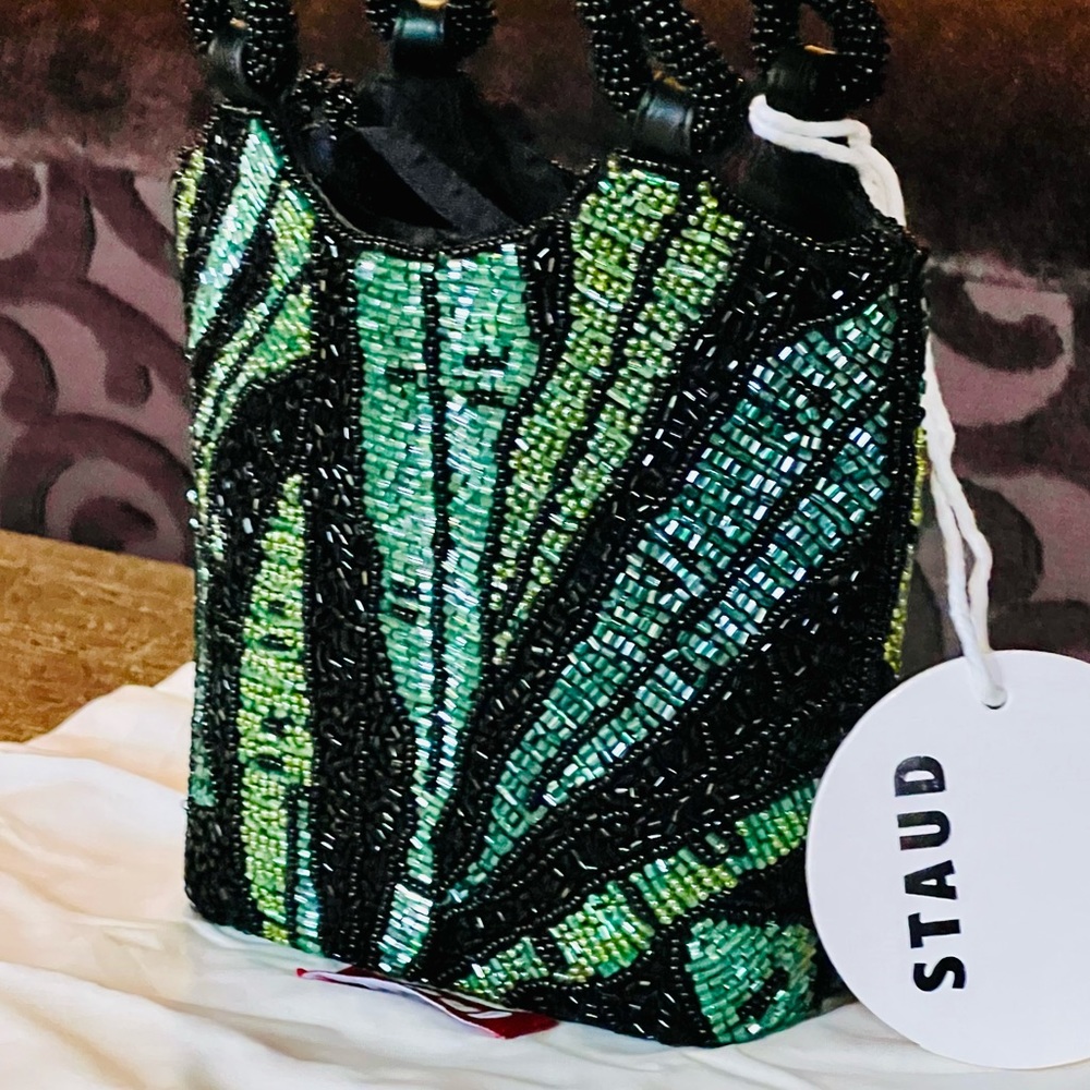 🌺🎉HP🎉🌺 NWT Staud Zoe Beaded Bag Green Palm 🌟 Very Rare 🌟 - Picture 6 of 16